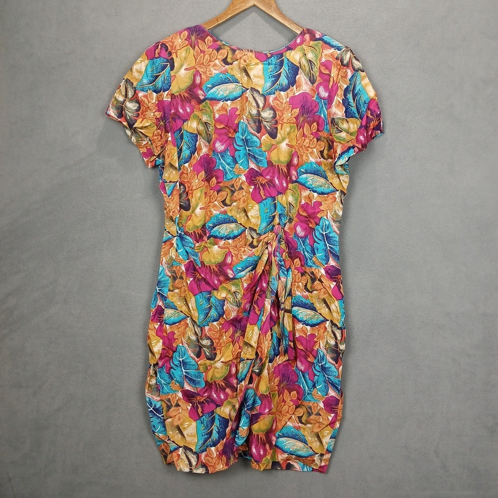 Vintage‎ Caroline Wells Wrap Dress Womens 14 Petites Multi Floral Silk Back Zip